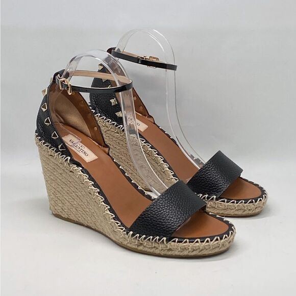 Valentino Garavani Double Rockstud Grainy Calfskin Wedges 105MM size 40 - Picture 3 of 14